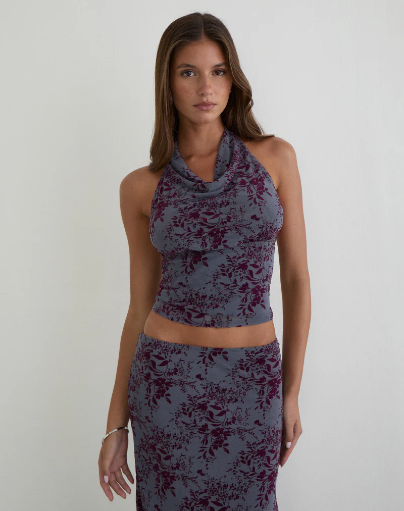 Hineba Top in Fine Leaf Flock Smoke Grey