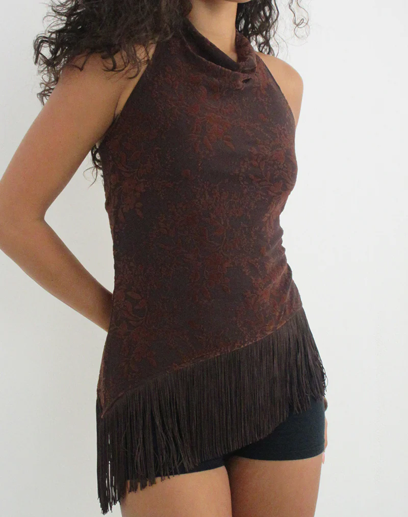 Hineco High Neck Top in Fine Leaf Flower Ganache - Image 2