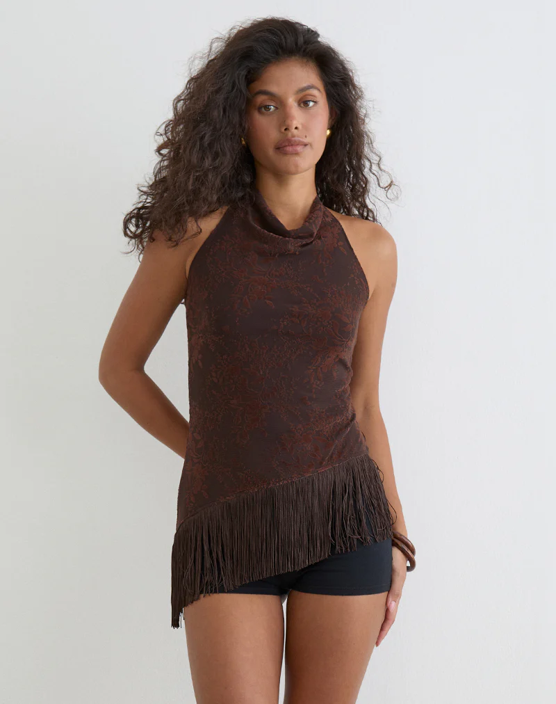 Hineco High Neck Top in Fine Leaf Flower Ganache - Image 5
