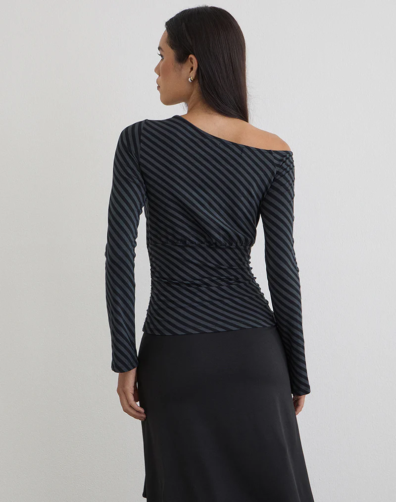 Hoang Slouch Top in Oblique Stripe Ocean Storm - Image 3