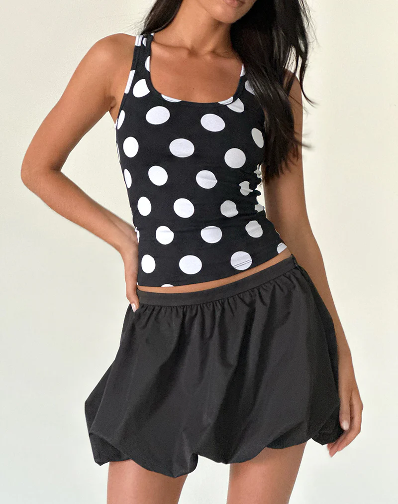 Hojiso Puffball Mini Skirt in Black - Image 3