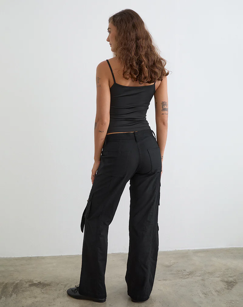Hojo Linen Cargo Pants in Black - Image 4