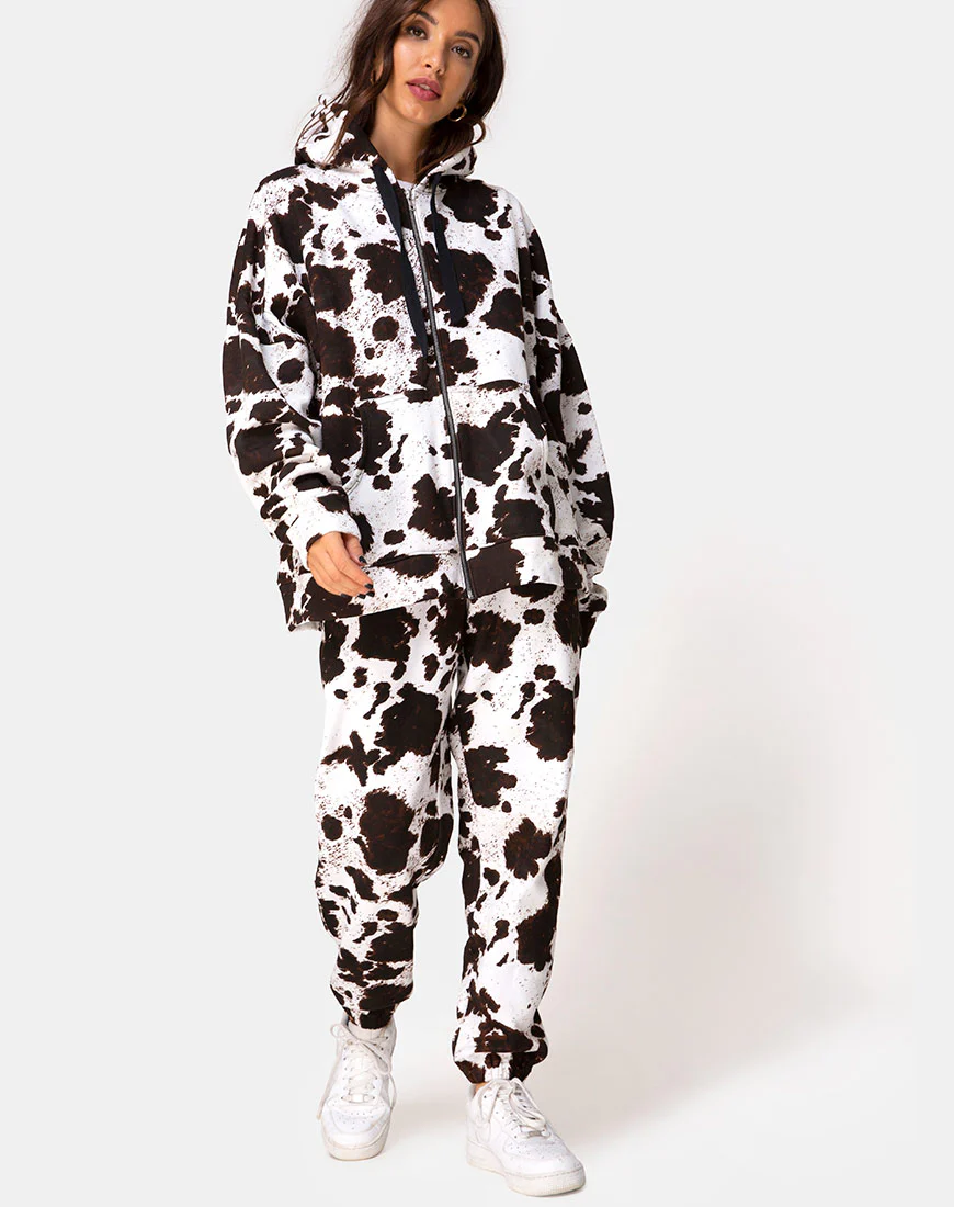 Hollack Zip Hoody in Cow Hide Brown/White - Image 4
