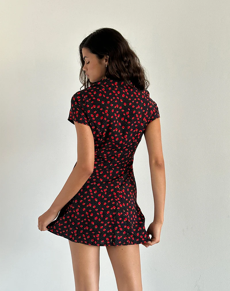 Holmana Mini Dress in Strawberry Polka Black - Image 4