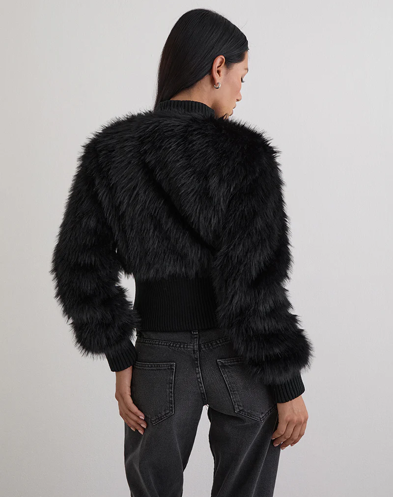 Homari Shaggy Faux Fur Jacket in Black - Image 4