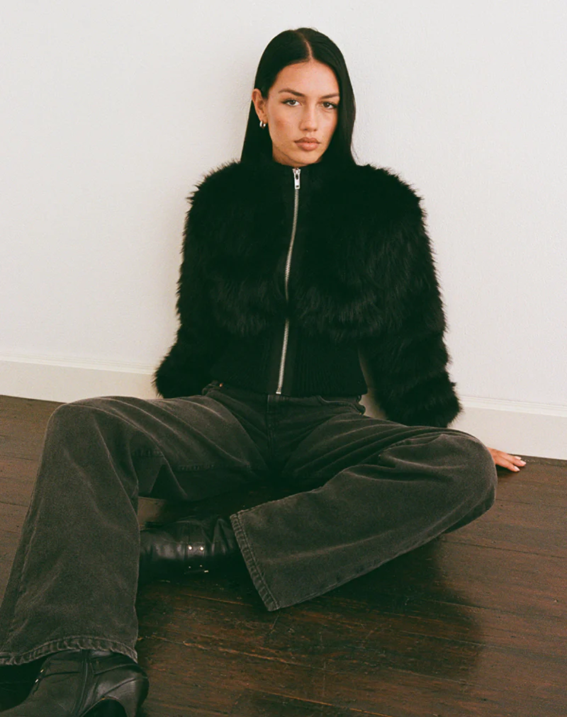 Homari Shaggy Faux Fur Jacket in Black - Image 5