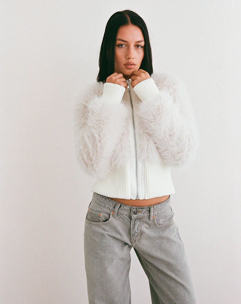 Homari Shaggy Faux Fur Jacket in Cream - Image 3