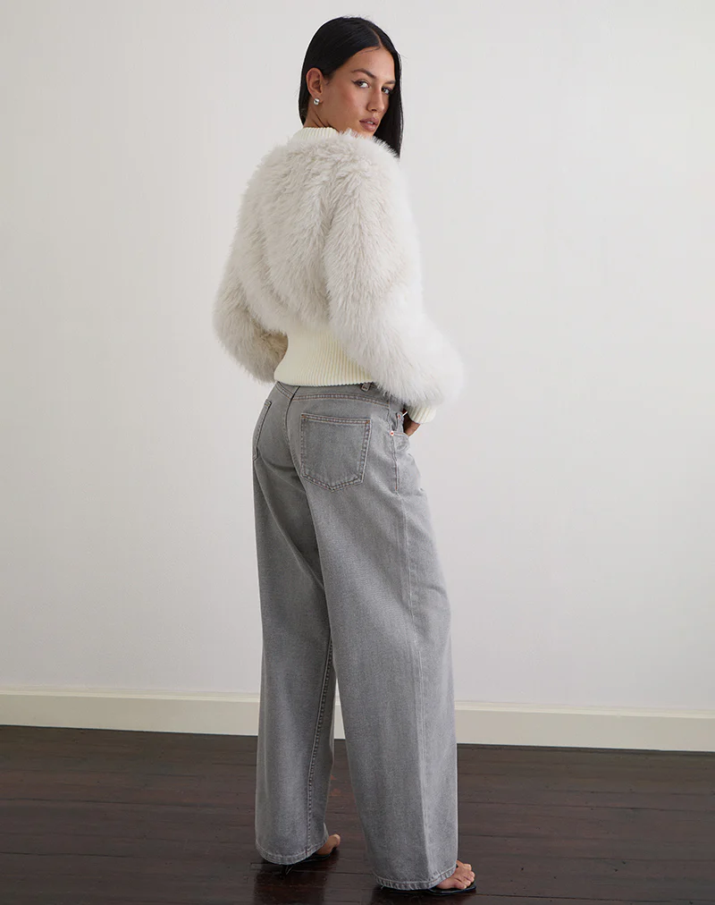 Homari Shaggy Faux Fur Jacket in Cream - Image 4