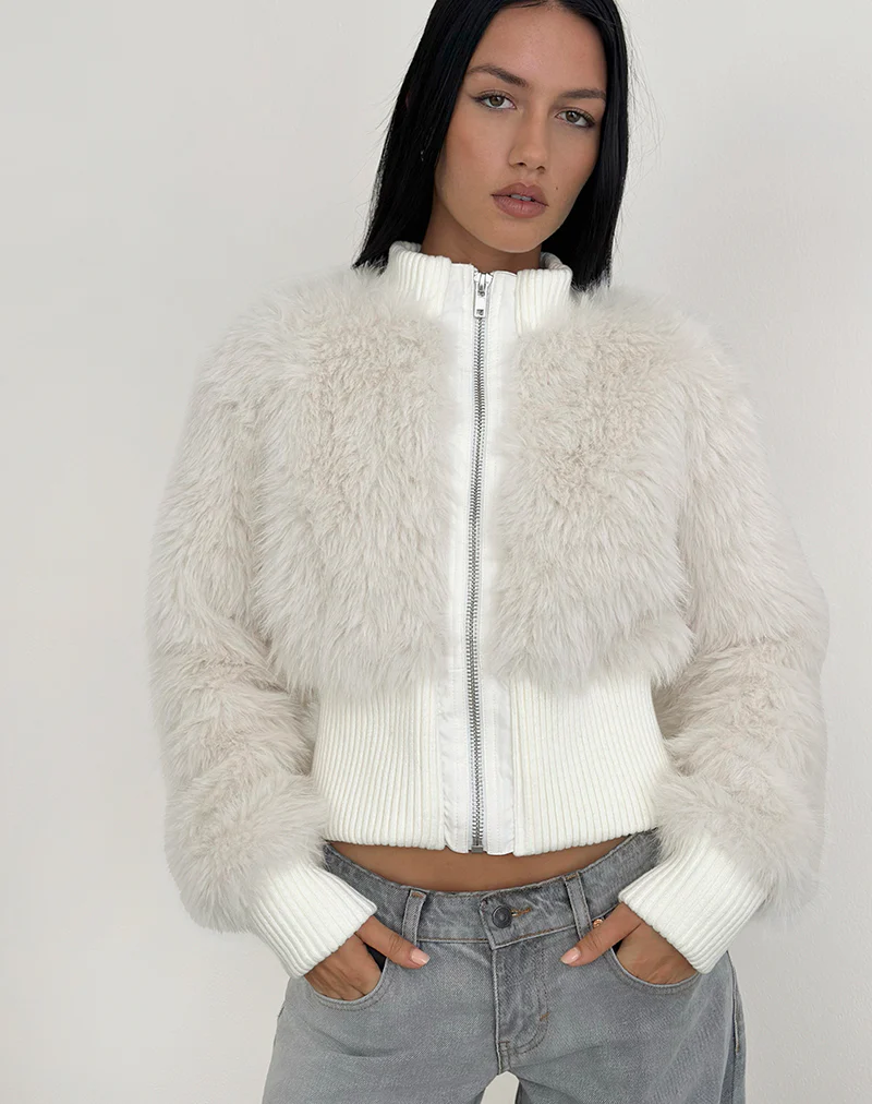 Homari Shaggy Faux Fur Jacket in Cream - Image 5