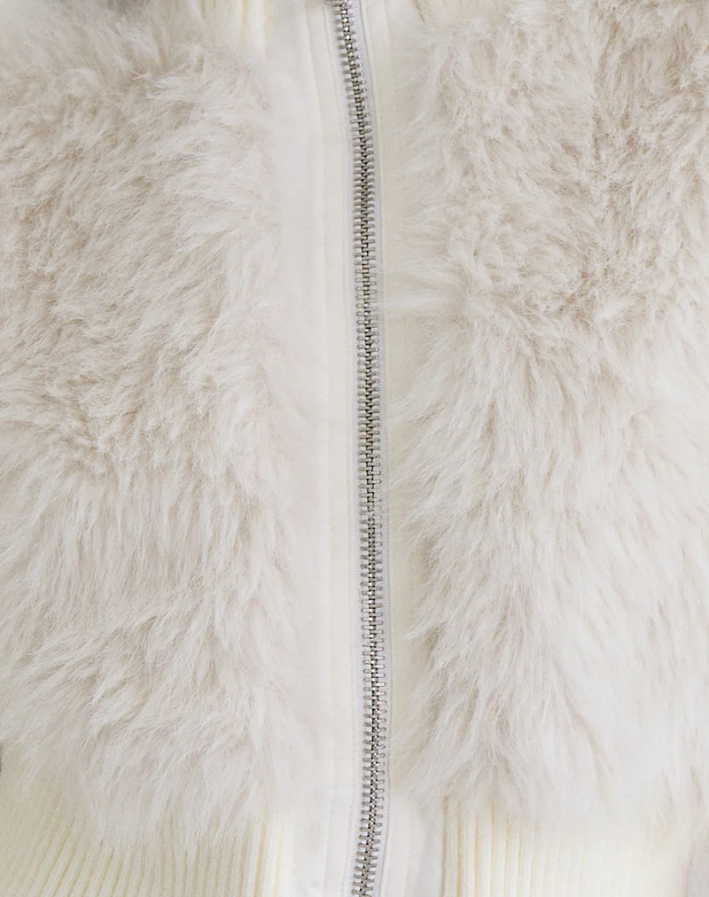Homari Shaggy Faux Fur Jacket in Cream - Image 6