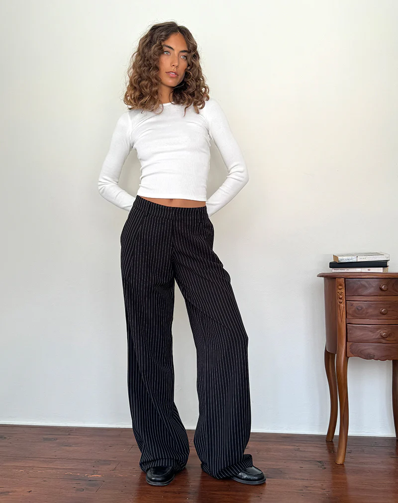 Hondra Trousers in Pinstripe Black - Image 2