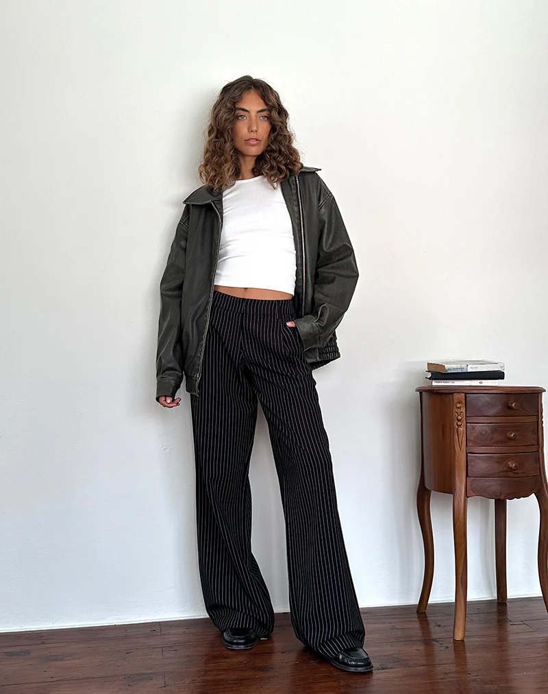 Hondra Trousers in Pinstripe Black - Image 5