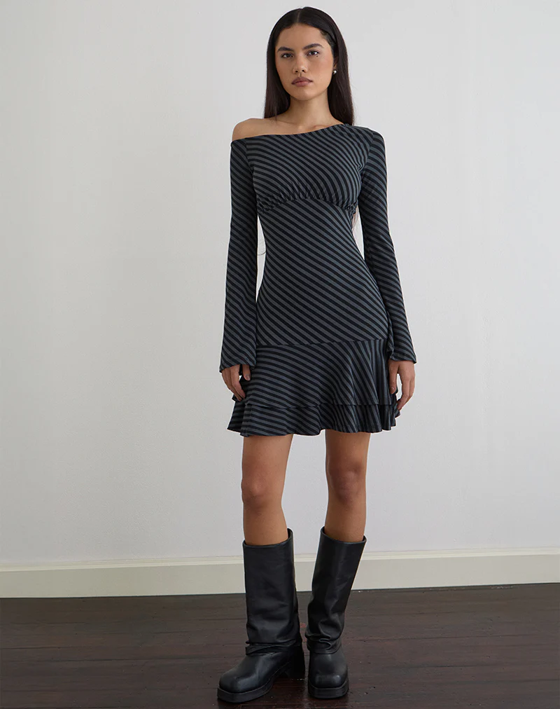 Hongsai Mini Dress in Oblique Stripe Ocean Storm - Image 5