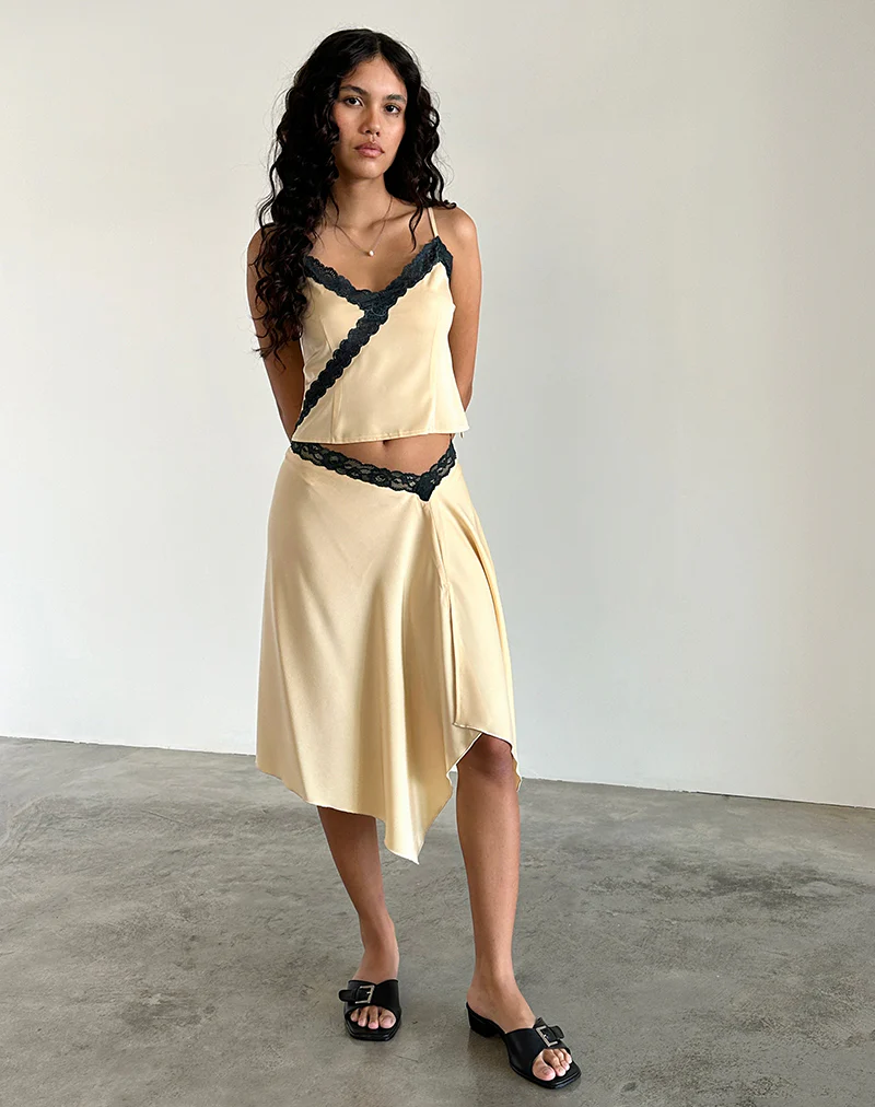 Houda Midi Skirt in Buttermilk with Grey Lace - Image 2