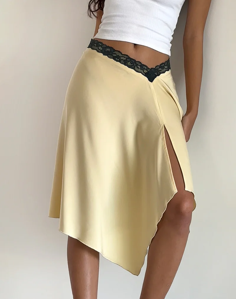 Houda Midi Skirt in Buttermilk with Grey Lace - Image 3