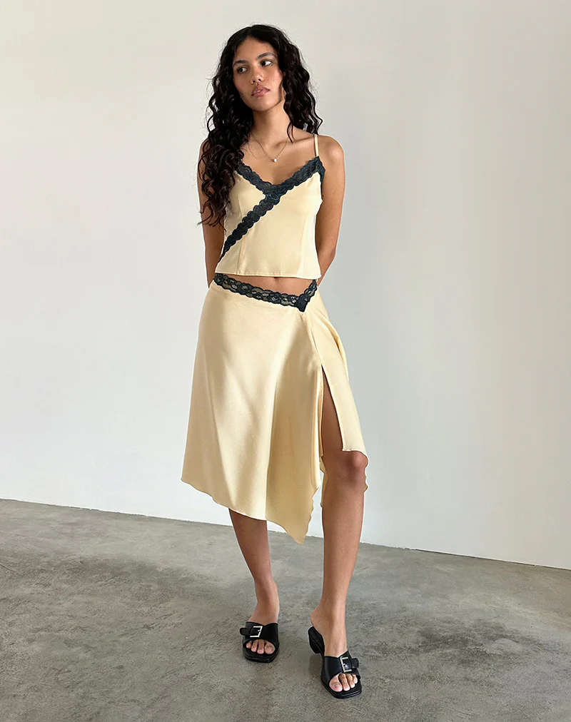 Houda Midi Skirt in Buttermilk with Grey Lace - Image 4
