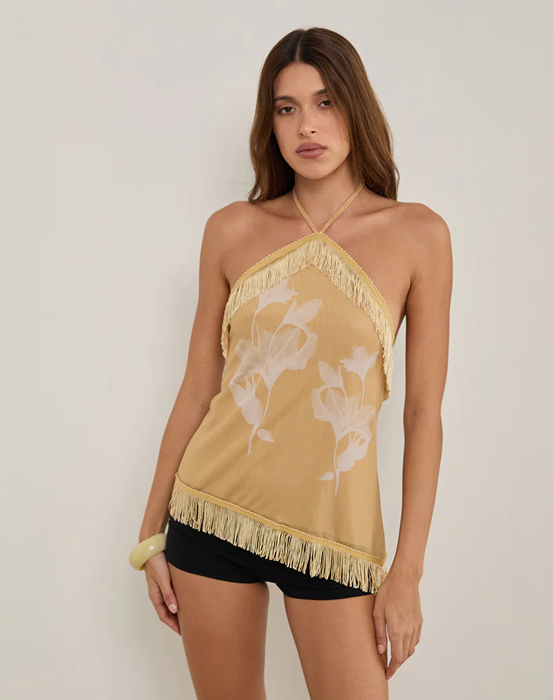 Howard Halter Fringe Top in Flower Yellow White - Image 2