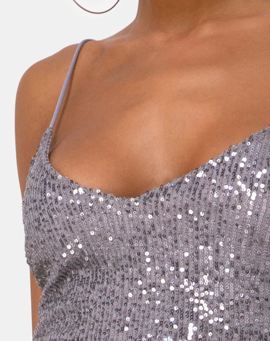 Humia Dress in Drape Net Sequin Silver - Image 7