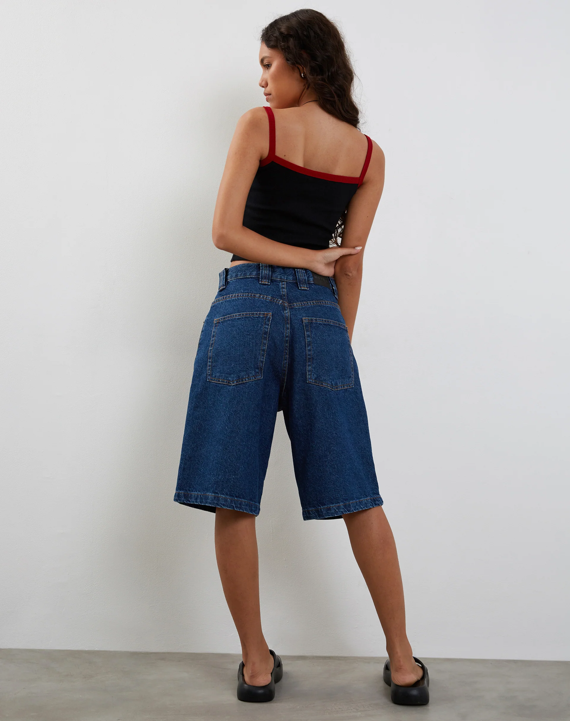 Icah Ribbed Vest Top in Black with Red Binding - Image 4