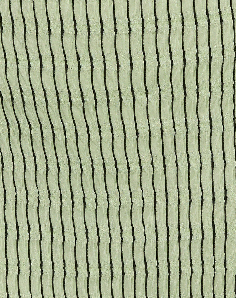 Idarius One Shoulder Mini Dress in Stripe Textured Mesh Mint - Image 6