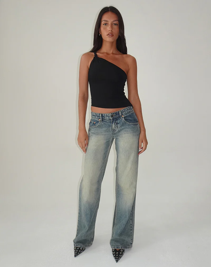 Idra Asymmetric Top in Ribbed Jersey Black - Image 2