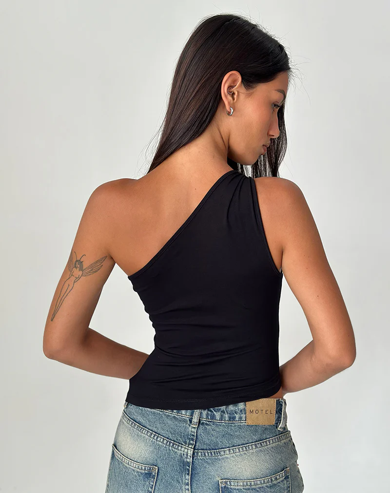 Idra Asymmetric Top in Ribbed Jersey Black - Image 3