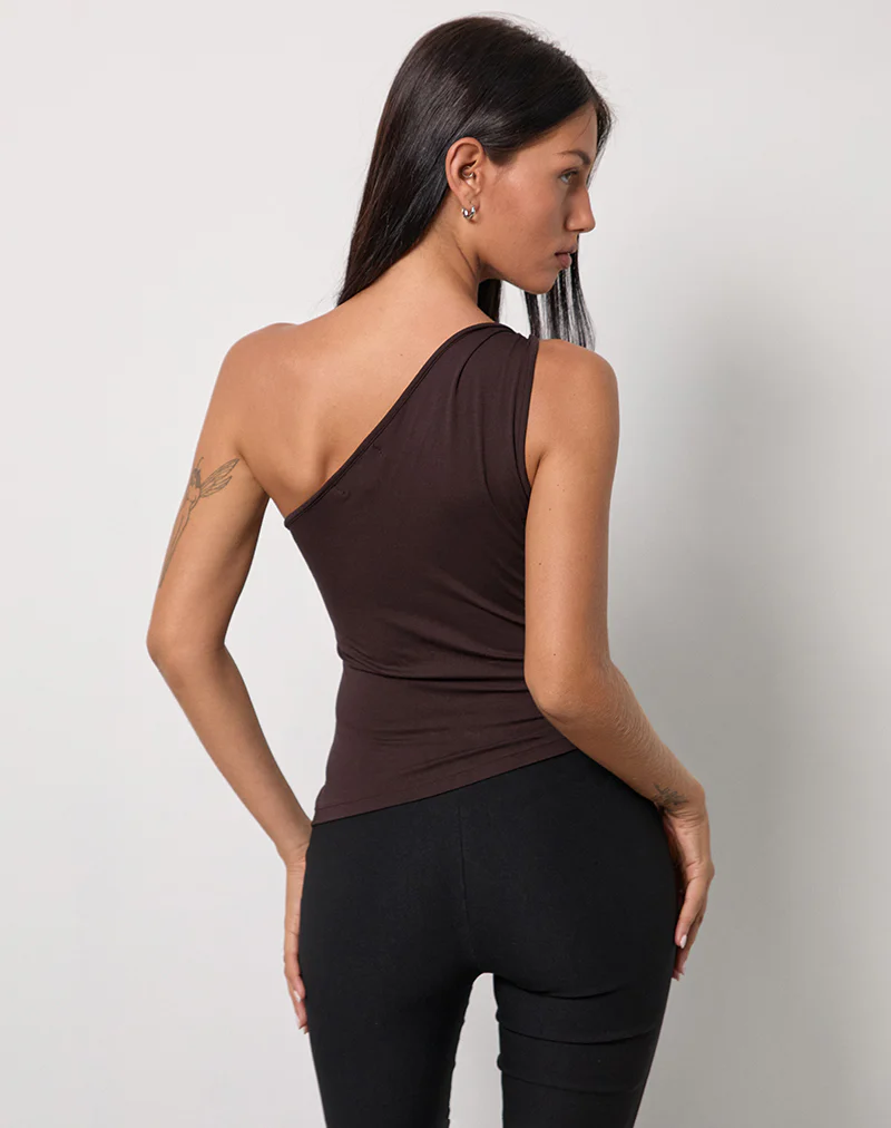Idra Asymmetric Top in Jersey Bitter Chocolate - Image 3