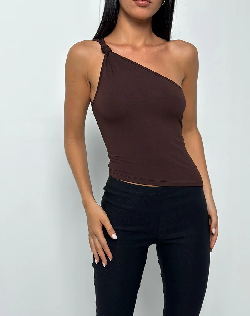 Idra Asymmetric Top in Jersey Bitter Chocolate - Image 4