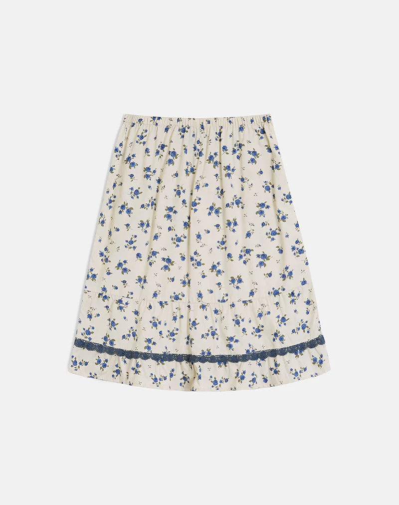 Ilaria Midi Skirt in Ditsy Leaf Rose Navy - Image 4