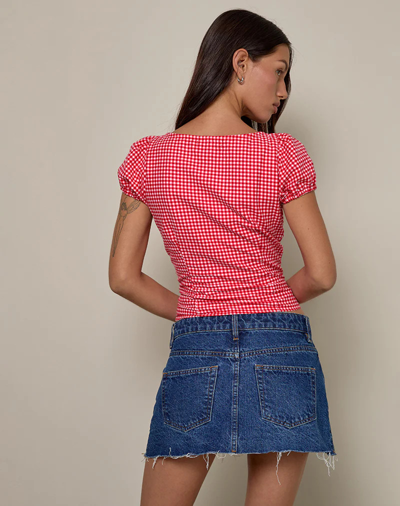 Ilase Ruched Blouse in Red Gingham - Image 5