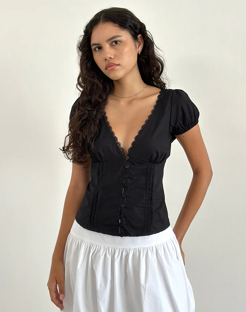 Ilias Corset Top in Poplin Black - Image 3