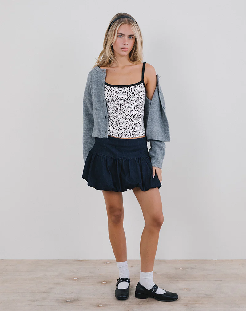 Ilisna Top in Black and White Mini Dalmatian Print with Black Binding - Image 4