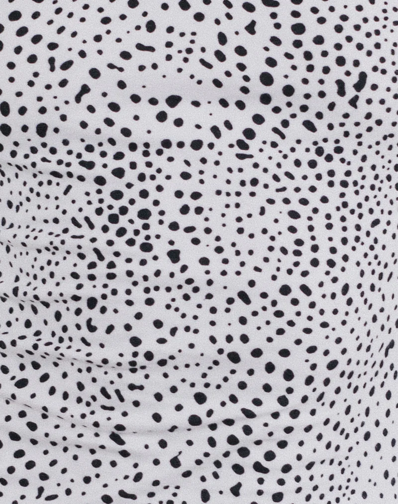 Ilisna Top in Black and White Mini Dalmatian Print with Black Binding - Image 6
