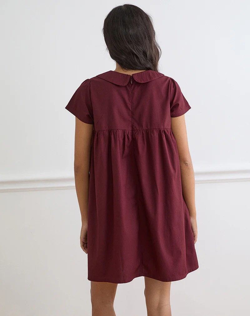 Imiraty Babydoll Mini Dress in Poplin Maroon - Image 4