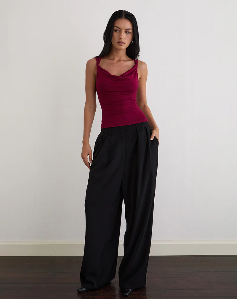 Imrie Open Back Top in Rayon Jersey Burgundy - Image 2