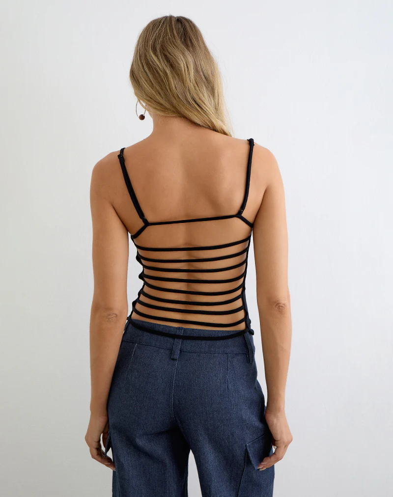 Inaja Cut Out Cami Top in Jersey Black - Image 5