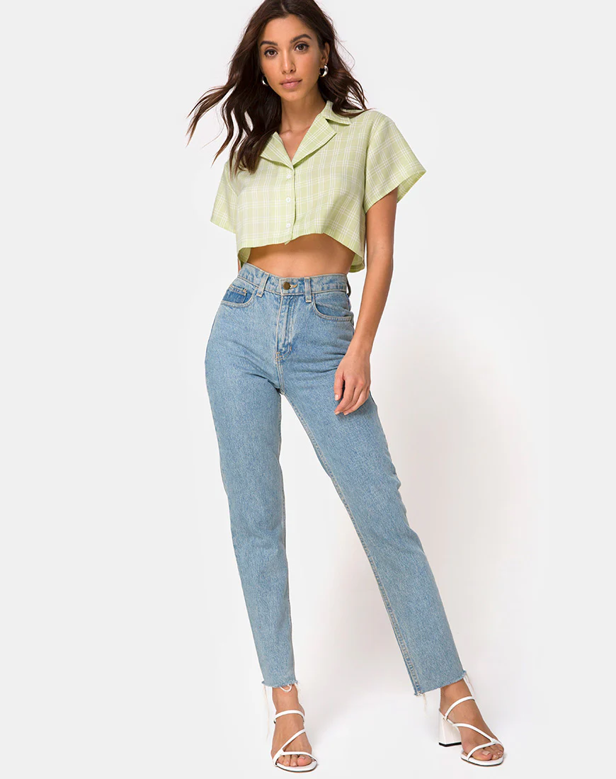 Indiana Cropped Shirt in Sage Check - Image 3