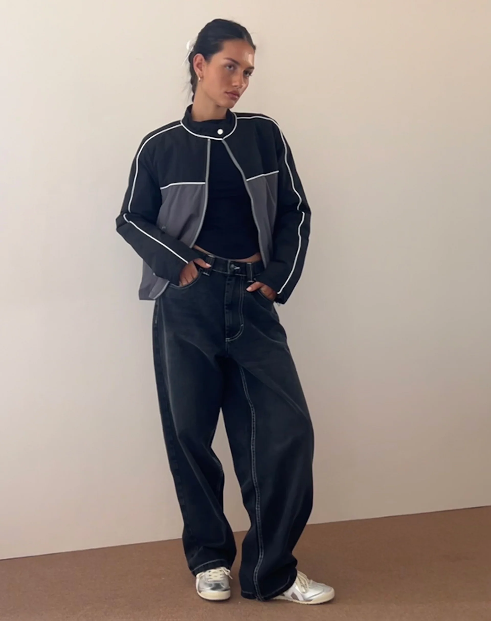 Indira Jacket in Black and Dark Grey - Image 3