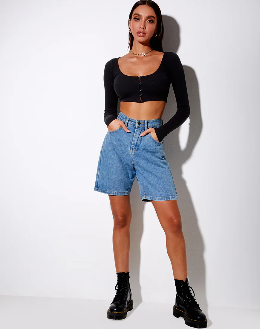 Ineke Crop Top in Rib Black - Image 3