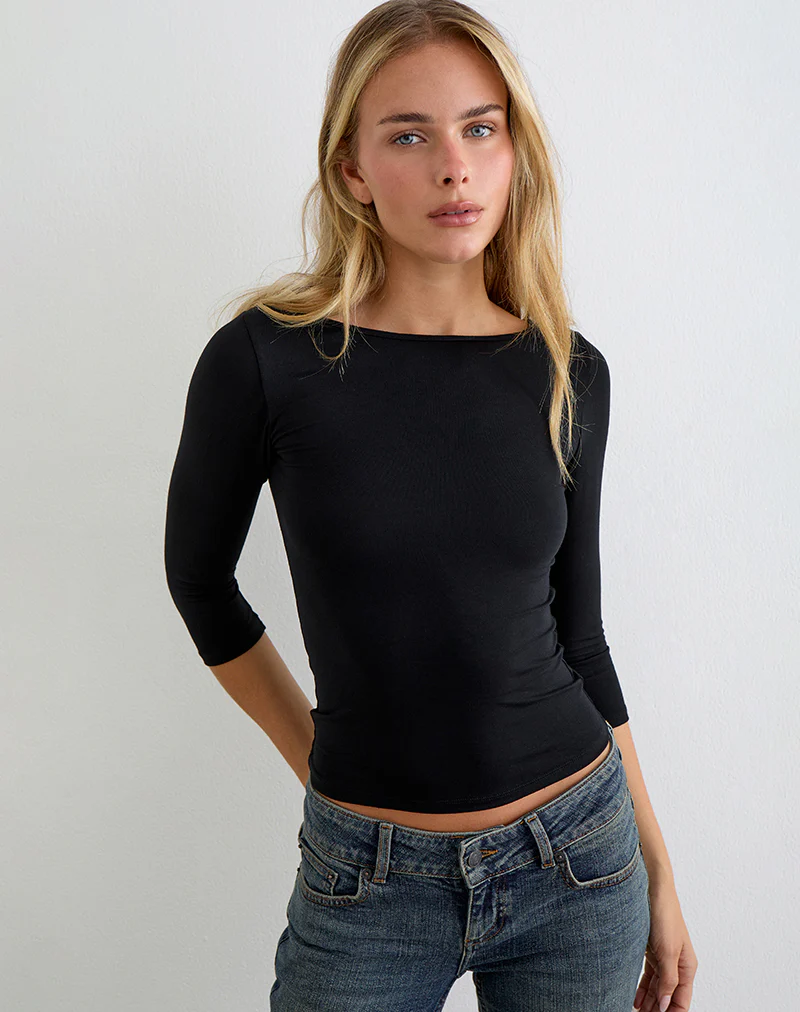 Ione Quarter Sleeve Top in Black - Image 2