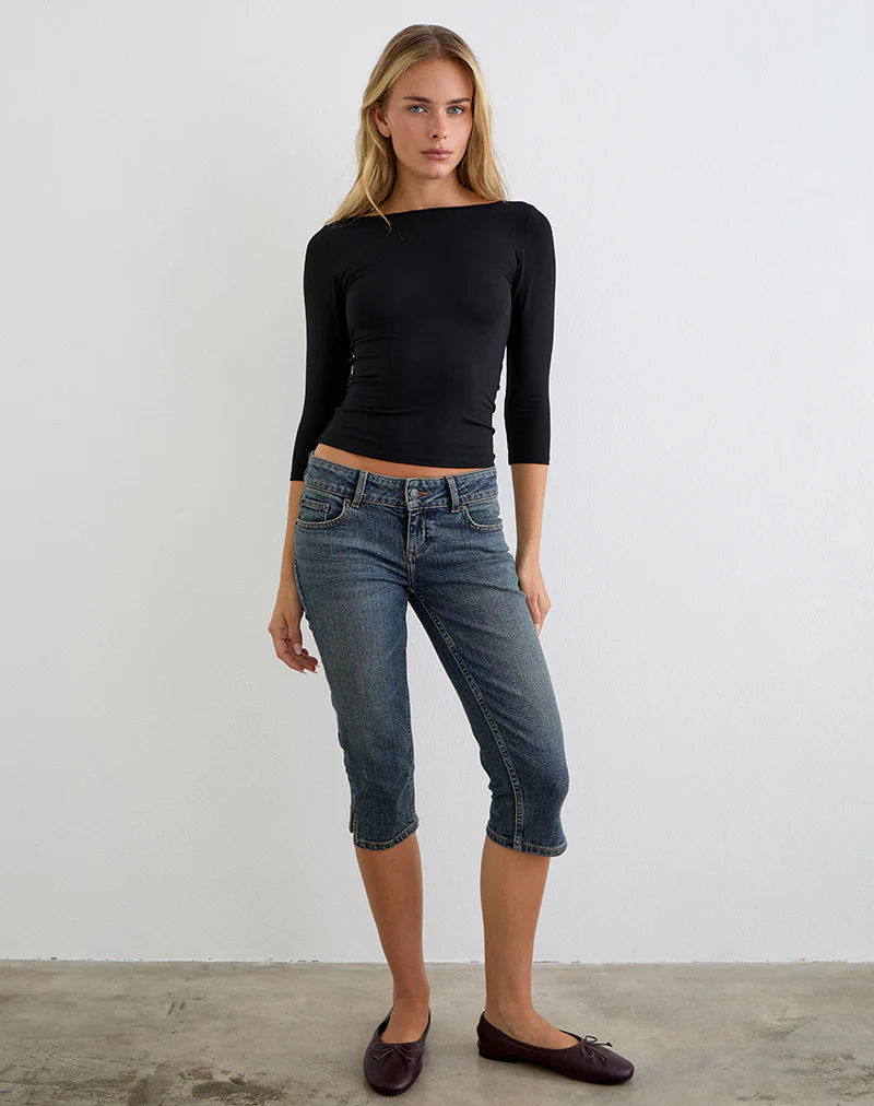 Ione Quarter Sleeve Top in Black - Image 3
