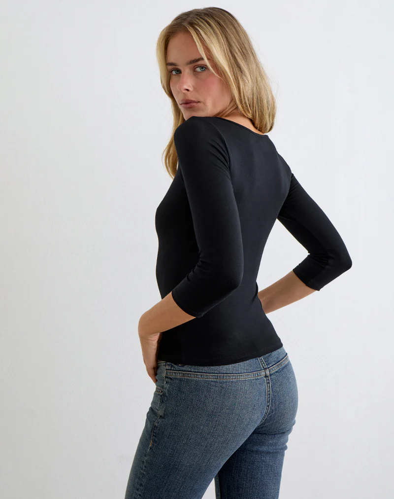 Ione Quarter Sleeve Top in Black - Image 4