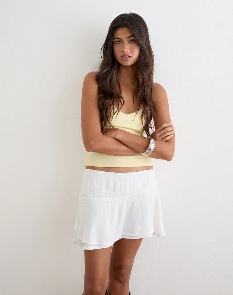 Ira Asymmetric Mini Skirt in Crinkle Off White - Image 4