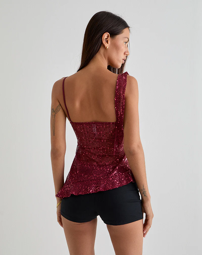 Iranila Asymmetric Top in Gauzy Sequin Red - Image 5