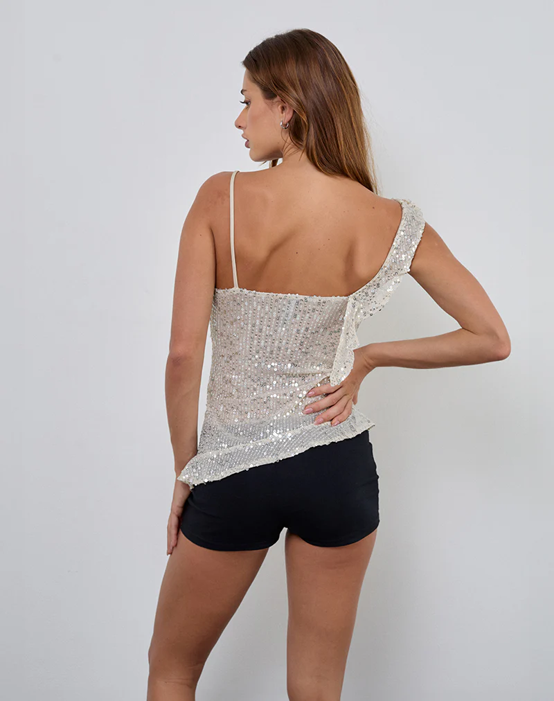 Iranila Asymmetrical Top in Gauzy Sequin Neutral - Image 4