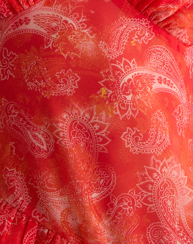 Iravela Asym Top in Paisley Chiffon Red - Image 6