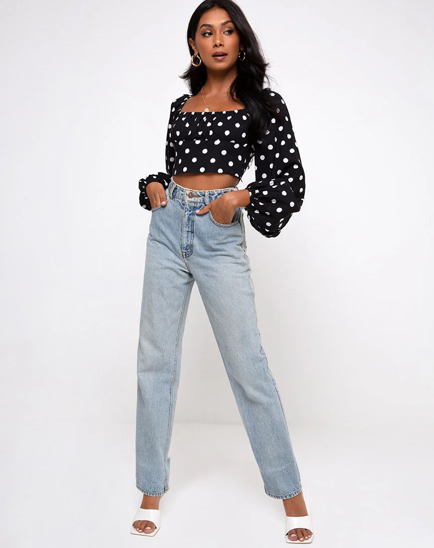 Irene Longsleeve Top in 80's Polka Black - Image 3