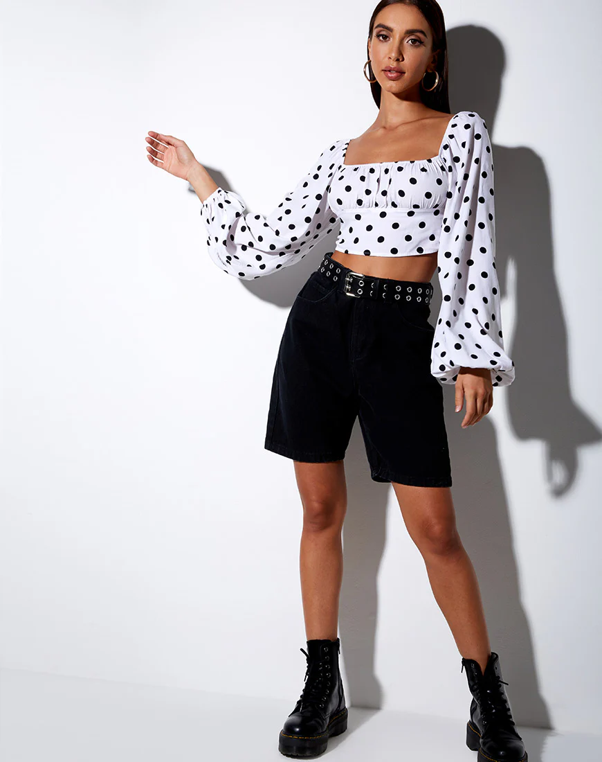 Irene Longsleeve Top in 80's Polka White - Image 3