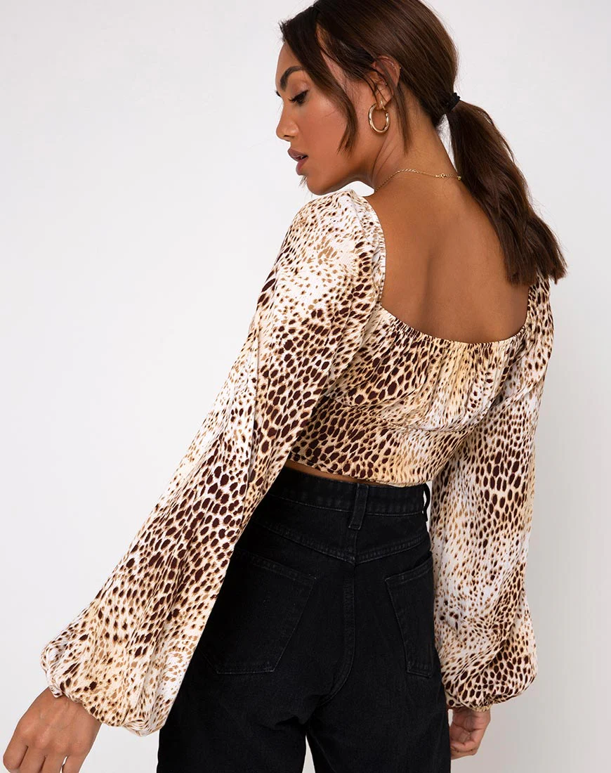Irene Longsleeve Top in Crinkle Sand Leopard - Image 5