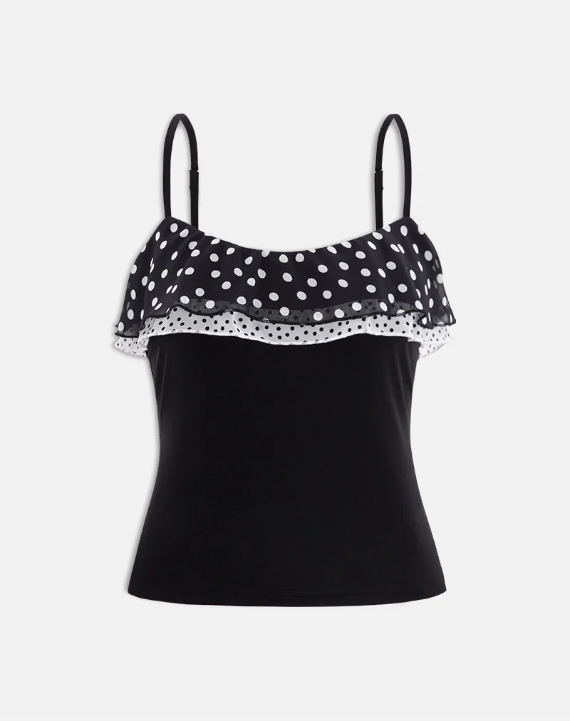 Iridia Top in Cupro Black with Tiny Polka Ruffles - Image 3